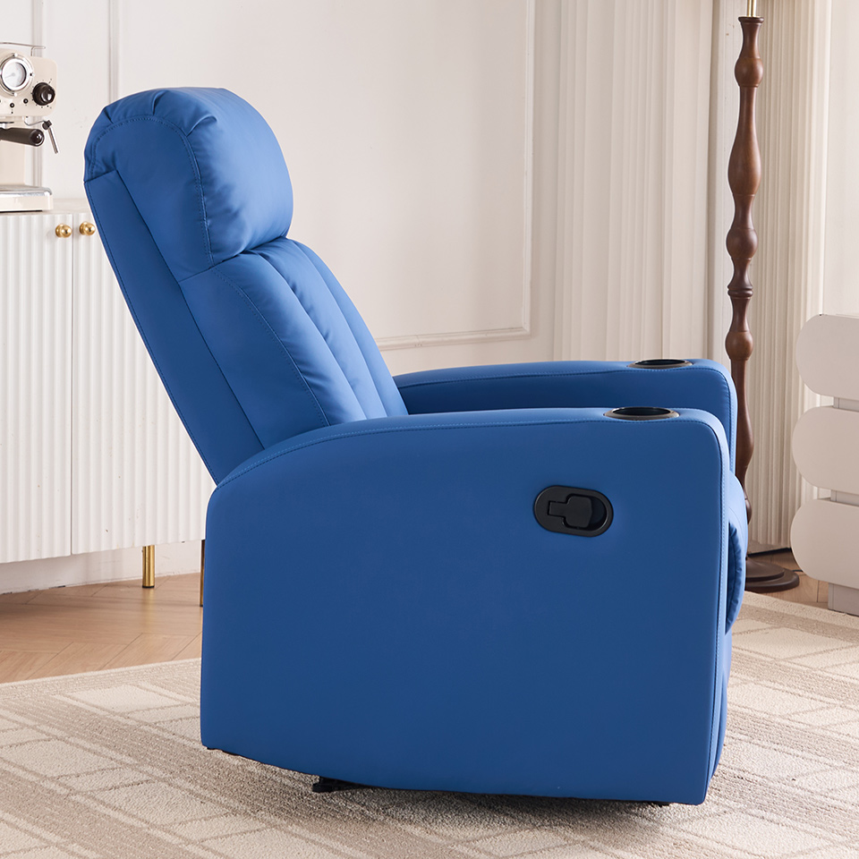 Blue Faux Leather Home Theater Recliner Sofa Watch Tv Recliner with Cup Holder
