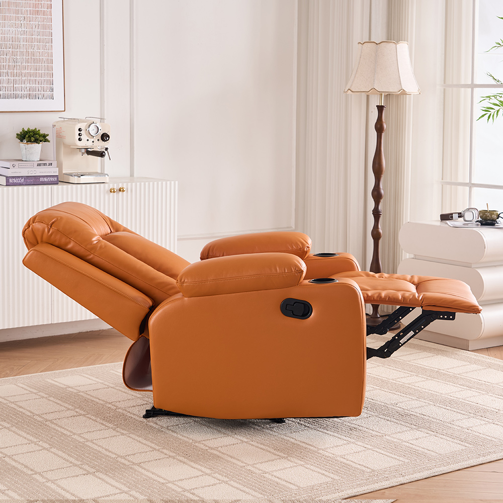 Luxury Leather Home Theater Watch Tv Reclining Chair Manual Control Recliner with Cup Holder