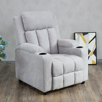 Home Theater Cotton Fabric Grey Push Back Sofa Manual Recliner Chair with Cup Holder
