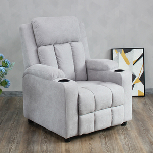 Home Theater Cotton Fabric Grey Push Back Sofa Manual Recliner Chair with Cup Holder
