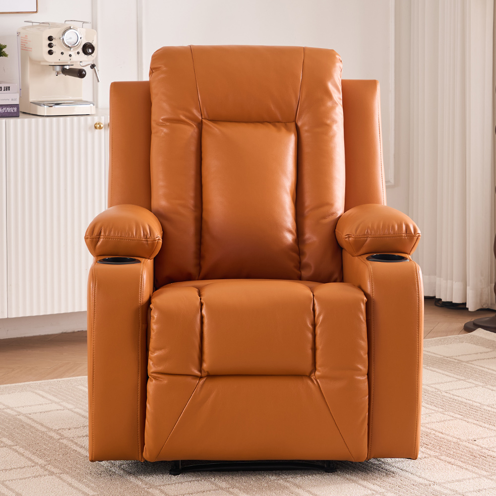 Luxury Leather Home Theater Watch Tv Reclining Chair Manual Control Recliner with Cup Holder