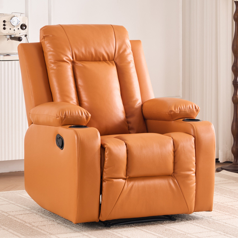 Luxury Leather Home Theater Watch Tv Reclining Chair Manual Control Recliner with Cup Holder