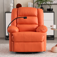 Modern Faux Leather Orange Recliner Manual Adjustable Swivel Glider Chair Recliner with Phone Stand