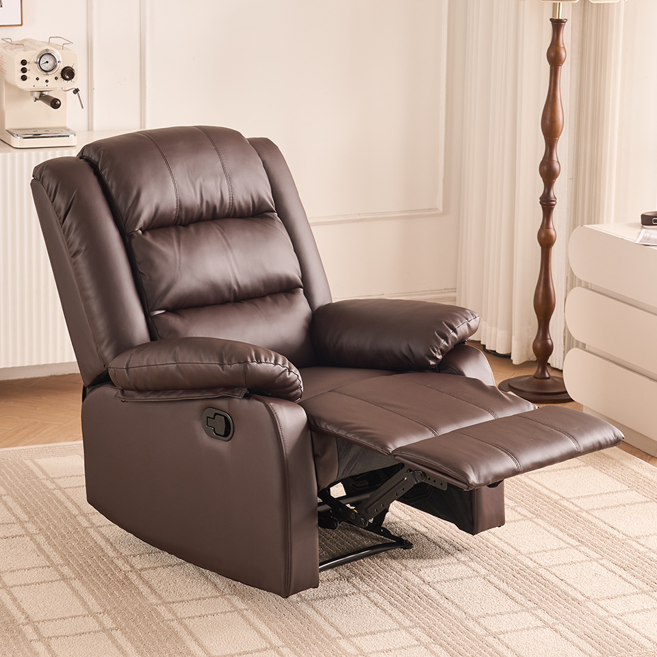 Modern Leather Brown Living Room Furniture Manual Recliner Chair