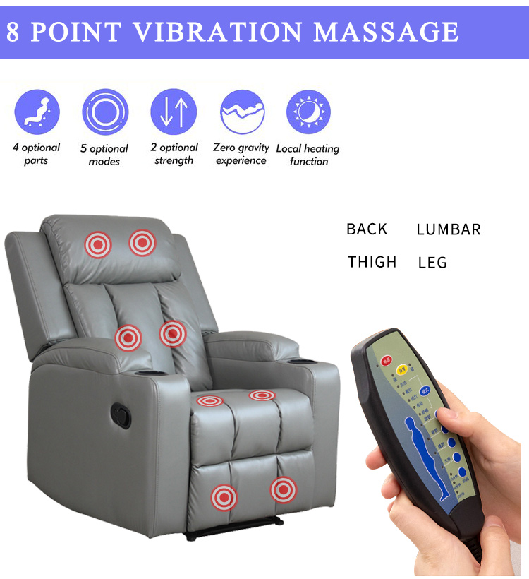 Manual 8 Point Vibration Massage Chair Living Room Sofa Recliner with Cup Holder