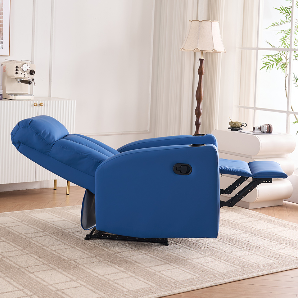 Blue Faux Leather Home Theater Recliner Sofa Watch Tv Recliner with Cup Holder
