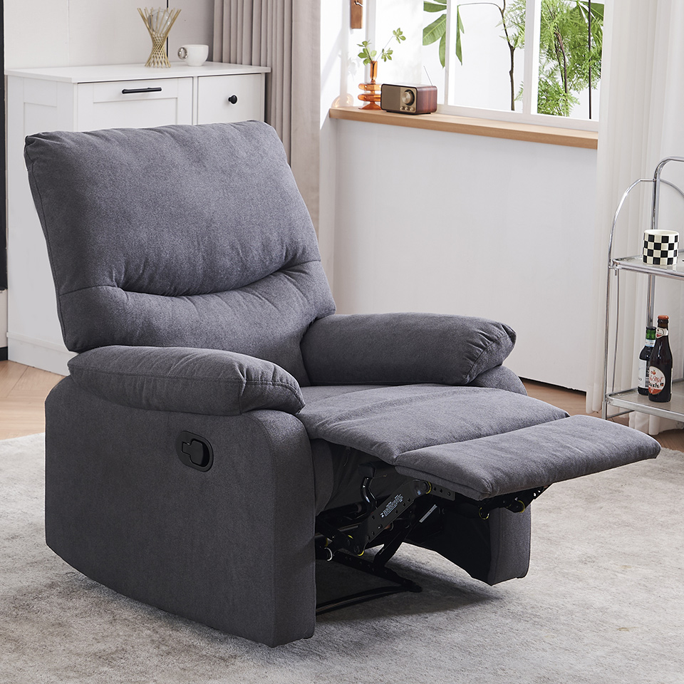 Dark Grey Fabric Living Room Furniture Manual Adjustable Recliner Chair Sofa 