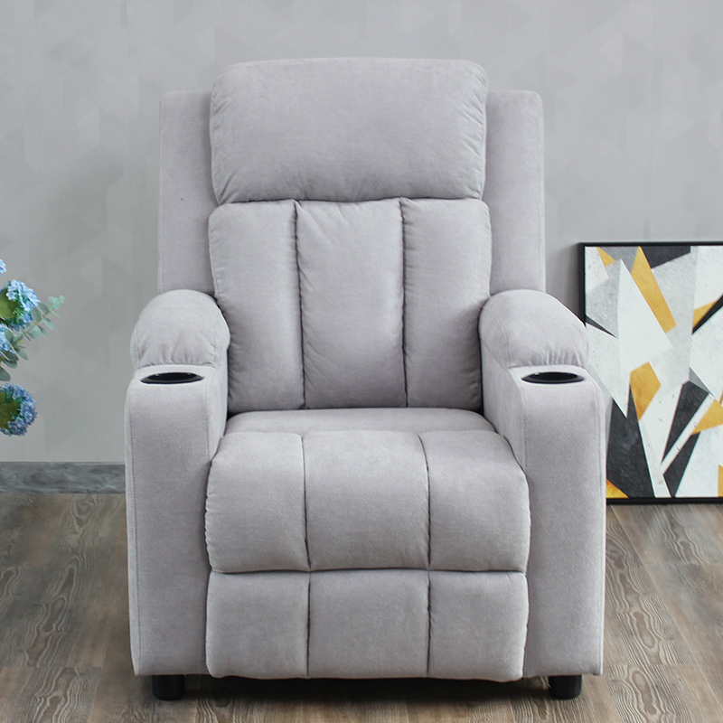 Home Theater Cotton Fabric Grey Push Back Sofa Manual Recliner Chair with Cup Holder