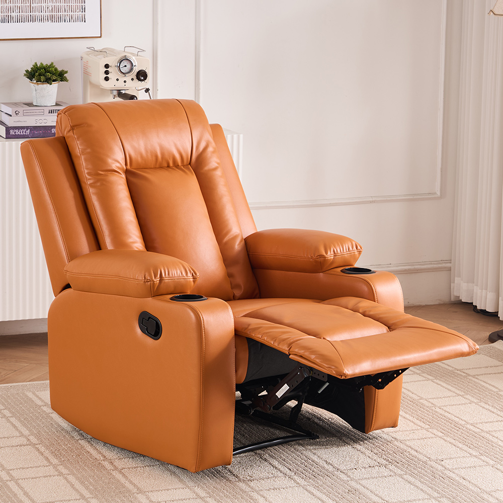 Luxury Leather Home Theater Watch Tv Reclining Chair Manual Control Recliner with Cup Holder