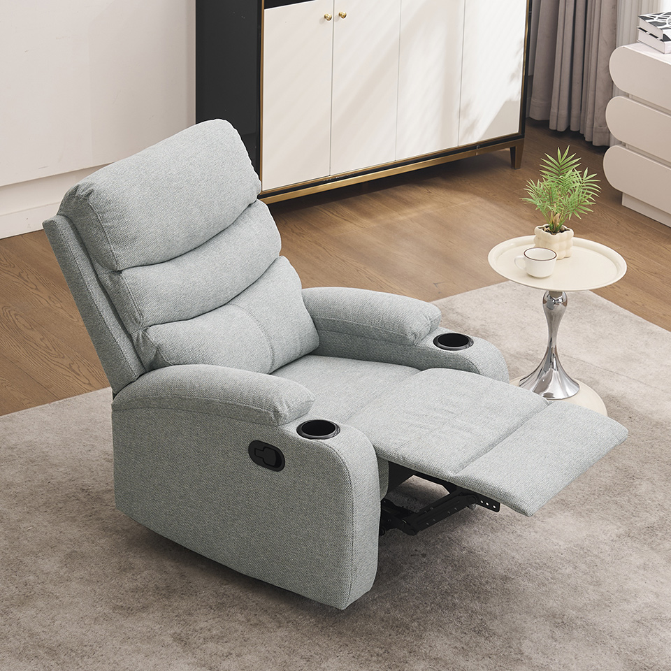 Home Theater Watch Tv Reclining Chair Manual Fabric Recliner with Cup Holder