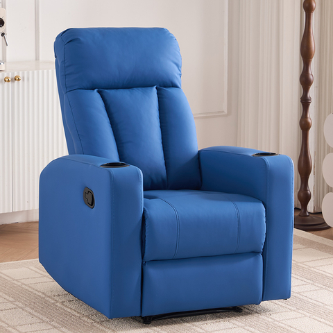 Blue Faux Leather Home Theater Recliner Sofa Watch Tv Recliner with Cup Holder