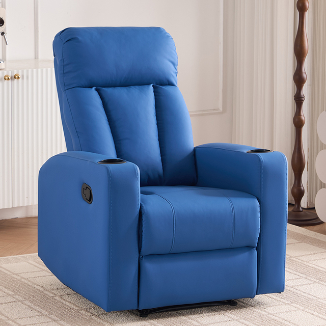 Blue Faux Leather Home Theater Recliner Sofa Watch Tv Recliner with Cup Holder