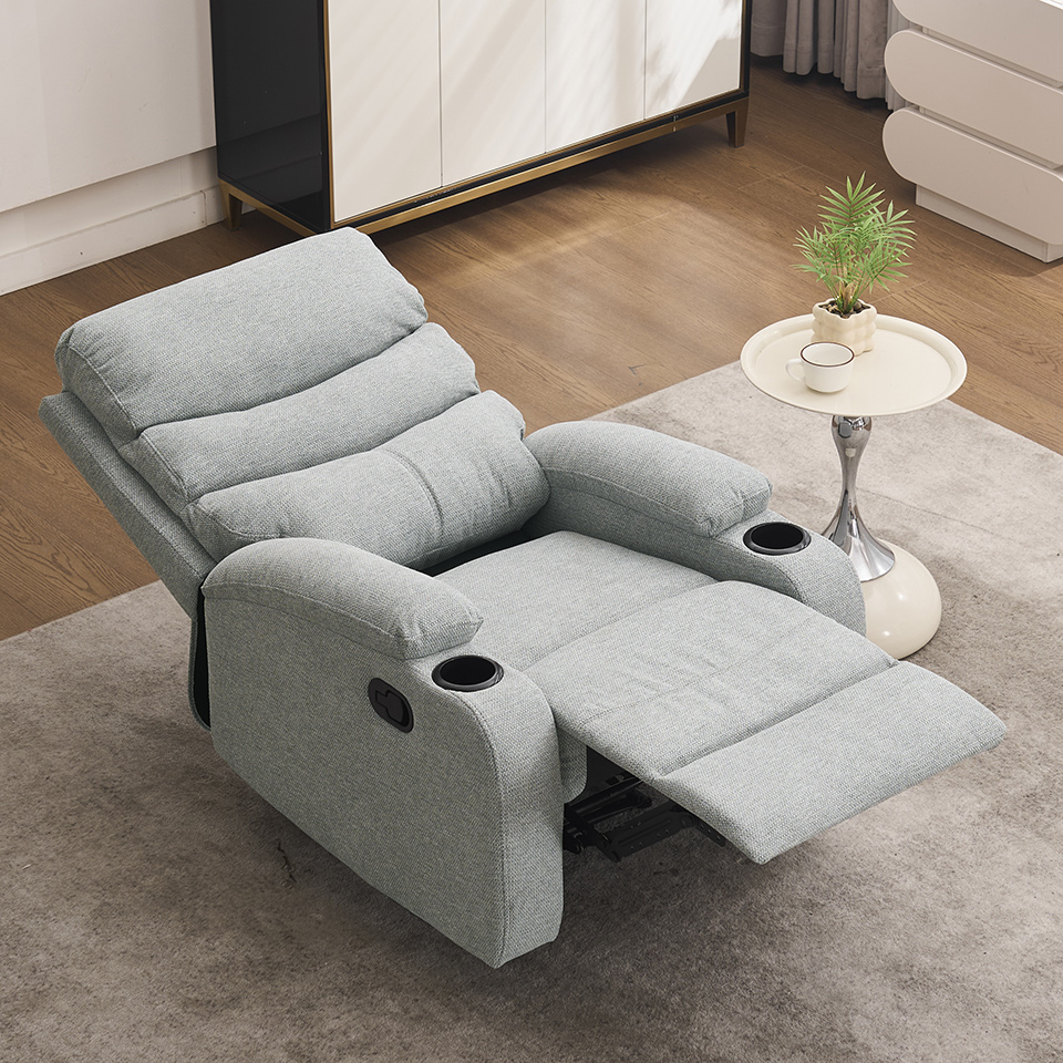 Home Theater Watch Tv Reclining Chair Manual Fabric Recliner with Cup Holder