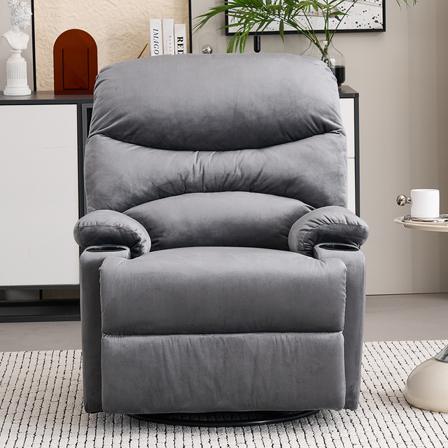 Modern Velvet Fabric Relax Armchair Manual Swivel Glider Nursing Chair with Cup Holder