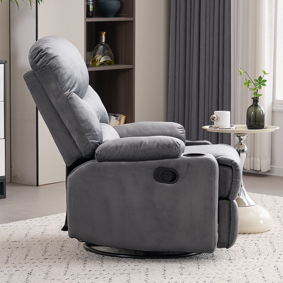 Modern Velvet Fabric Relax Armchair Manual Swivel Glider Nursing Chair with Cup Holder